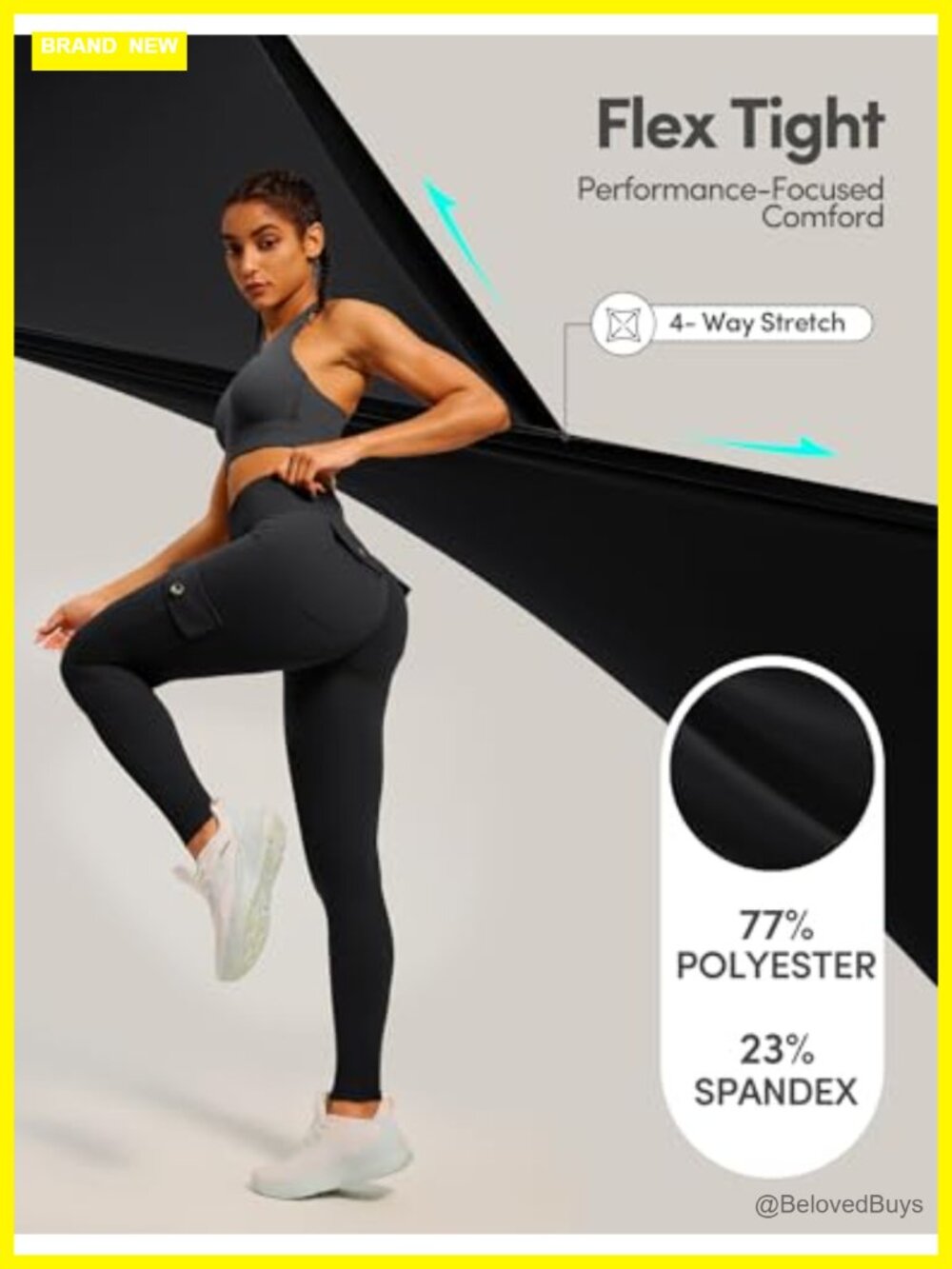 Butt Lifting Cargo Leggings High Waisted Workout Yoga Pants with Pockets Tummy - Picture 4 of 6